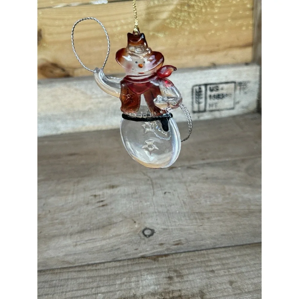 Gerson Cowboy Sheriff Snowman Christmas Ornament Acrylic Holding Metal Lasso‎